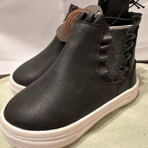 NWT Black Kids Shoes with Ruffle Detail on the sides.